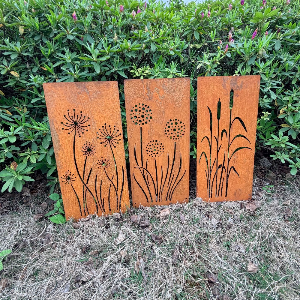 4pcs Rural Reed Dandelion Garden Decoration Screens, Courtyard Decoration, Spring Fence Decoration, Spring Garden Decoration, Outdoor Sculpture Decoration, Garden Privacy Screen