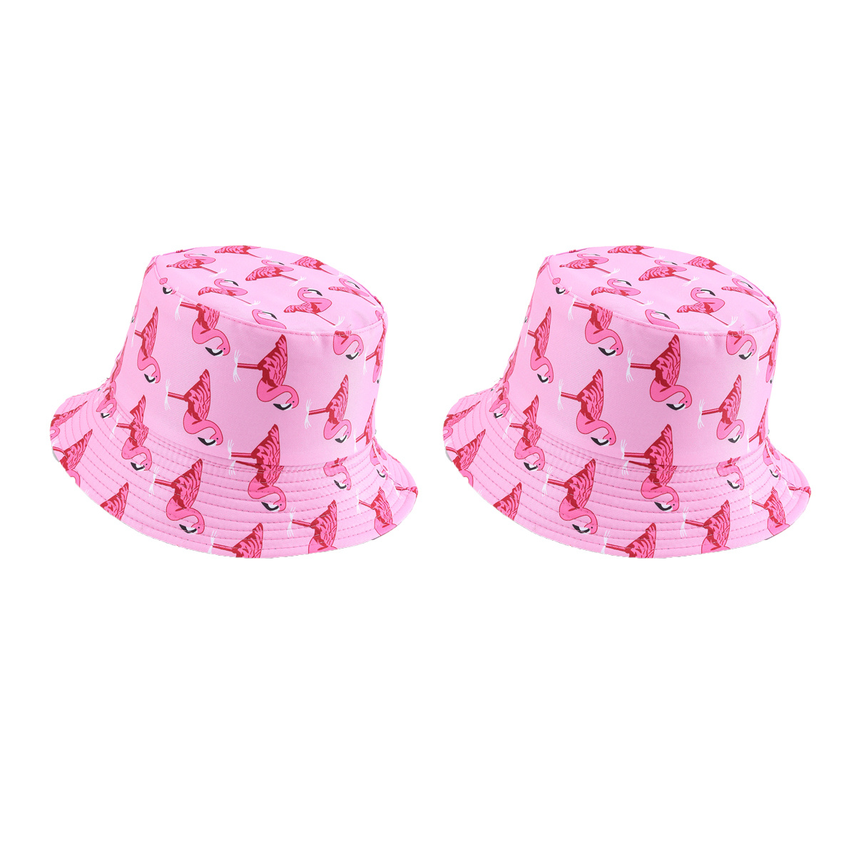 Image of 2-pack Flamingo Pattern Print Double-sided Fisherman Hats, Fisherman Hats For Outdoor Leisure Travel Beach Hat Fashion Men Women Couple Bucket Hat