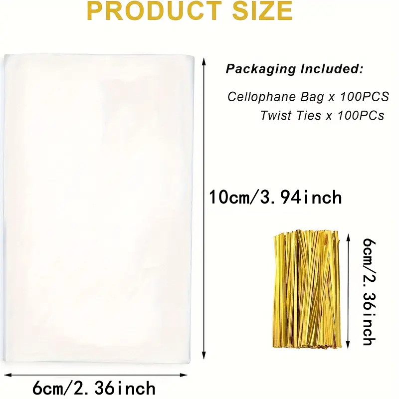 TEMU 200 pièces (100 sacs et 100 cordes torsadées), sachet en papier transparent OPP, emballage plastique pour cadeaux. Sacs d'emballage de Noël et