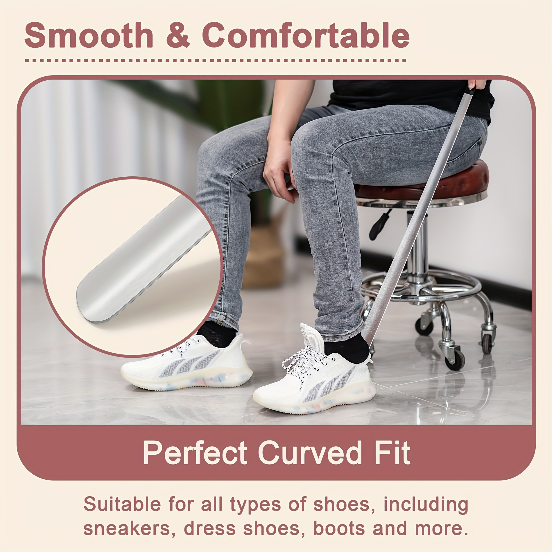 1 Extra-Long 41.91-Inch Stainless Steel Shoe Horn for Seniors - Anti-Slip Comfort Grip, Durable Metal Construction, Easy to Use by the Elderly, Disabled, and Those with Limited Mobility