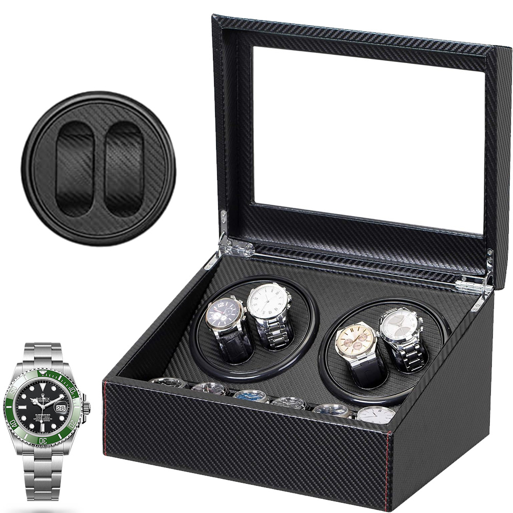 Image of Large Watch Winder Storage Case Featuring An Acrylic Display Lid For Organizing Mechanical Watches And Jewelry