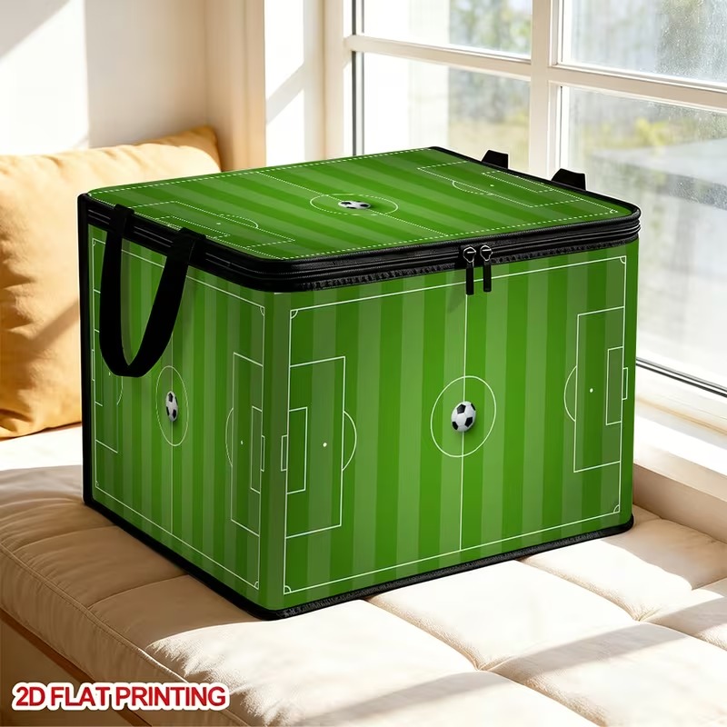 TEMU Boîte de Rangement Pliable à Grande sur le Thème du Football, 1 pièce, Plate 2D, avec Couvercle, Bac de Rangement pour Vêtements et Articles