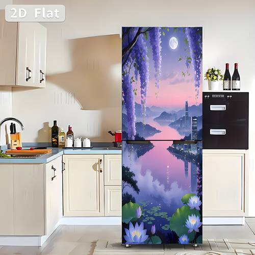 2pcs refrigerator stickers only wisteria and for lotus flower pattern decals suitable for refrigerator surface decoration kitchen and wardrobe decoration walls plastic glass durable material