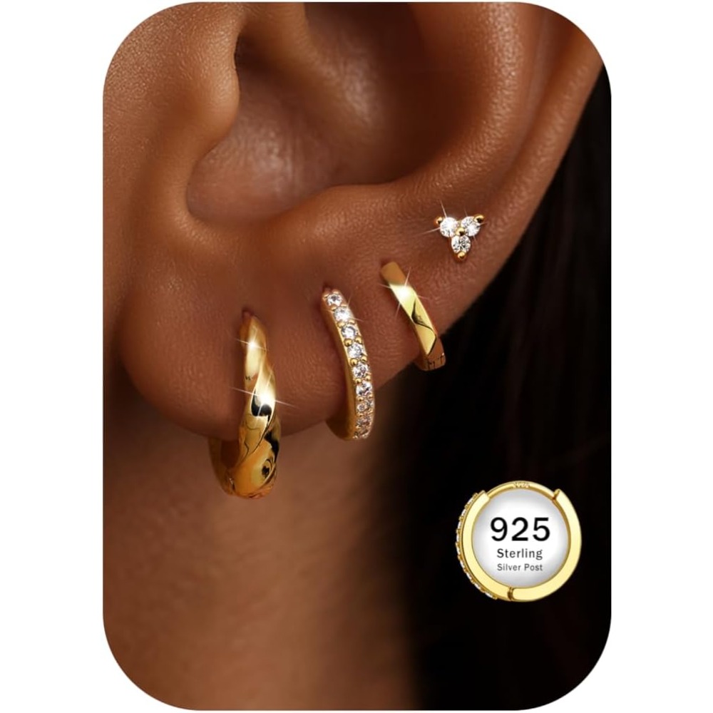 4 Pairs Hypoallergenic Hoop Earrings Chunky Cartilage Earring Small Hoops Stud Set Non Tarnish Jewelry For Multiple Piercing And Ear Party