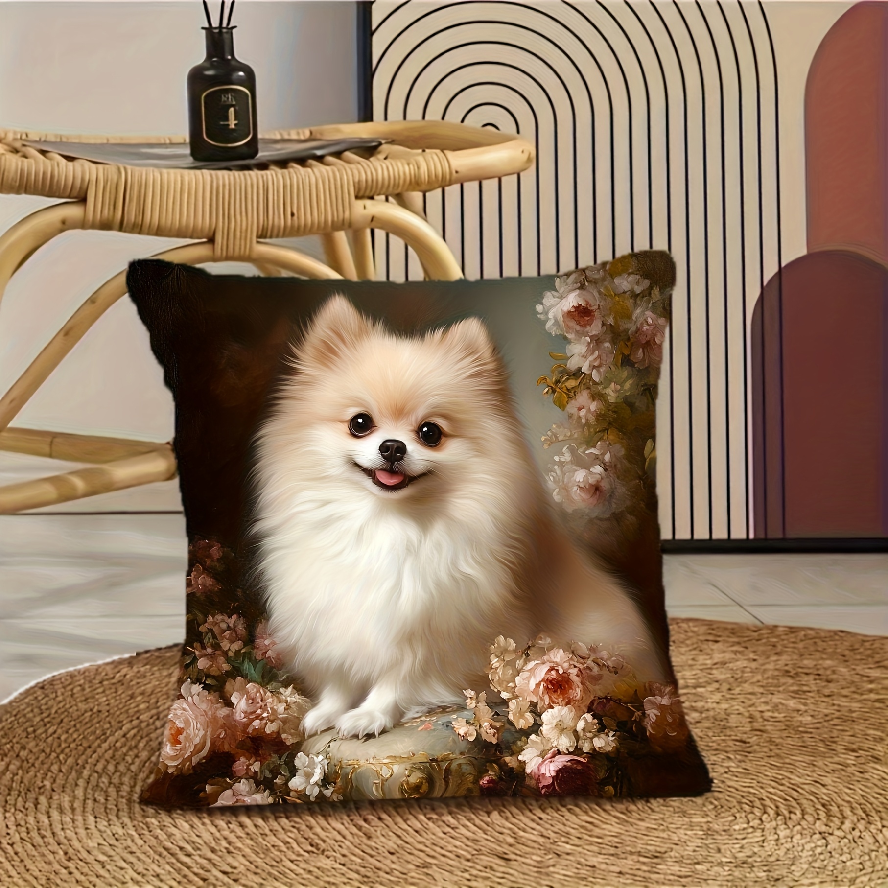 TEMU 1pc Pillowcase Featuring An Adorable Pomeranian Dog, Home Decor Room Or On A Sofa Bed. Made From Soft And Smooth Polyester Short Plush Fabric,
