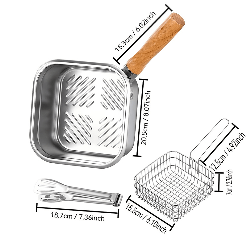 TEMU 3pcs Stainless Deep Fryer Home Milk Pot Cooking Noodles Pot Outdoor Portable Fryer Universal Stovetop Large Capacity Can Hold Soup Noodles