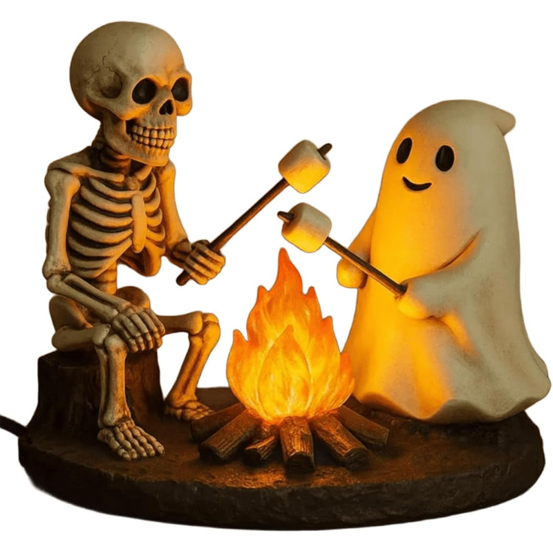 TEMU Realistic Flickering Flame And Roasting Marshmallow Resin Campfire Lamp - Outdoor-like Light, Cozy Campfire Night Light, Suitable For Mantel,