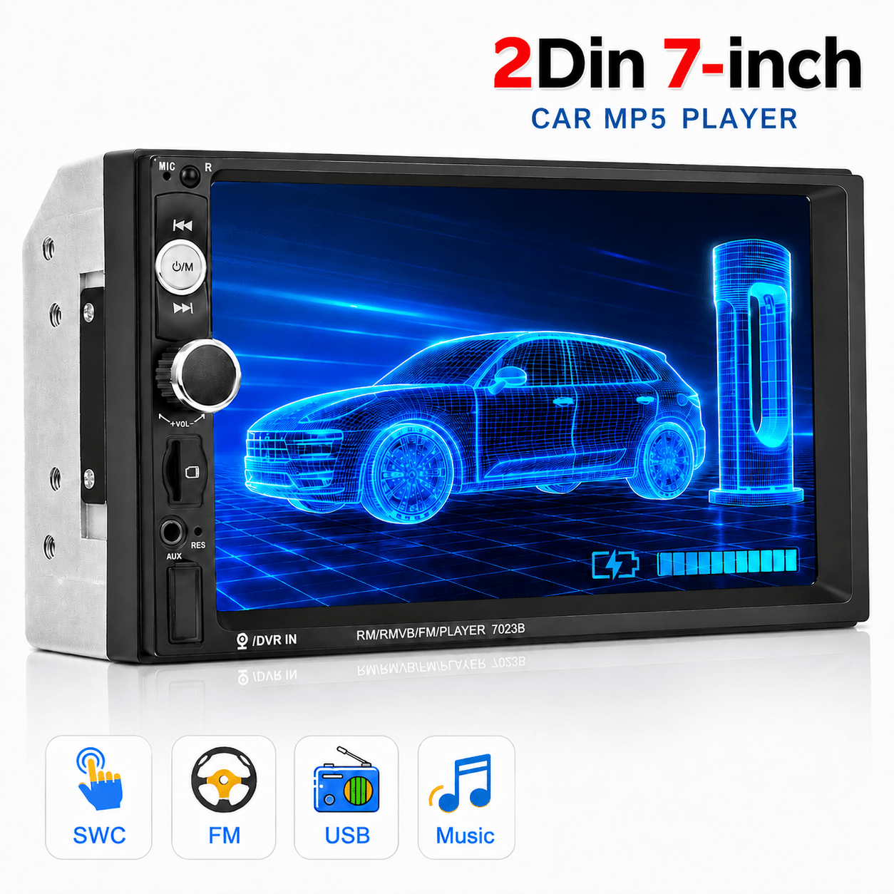 TEMU 7-inch Double Din Screen Car Radio Stereo Mp5 Multimedia Player, Supports Ios Phone , Wireless , Upgraded , Colorful Button Backlight, Steering