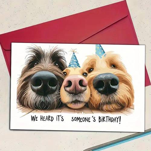 a humorous dog birthday card we its birthday cartoon dog wearing a party hat blank inside page pet lovers unique celebration gift card suitable for friends paper material no batteries required dog gift