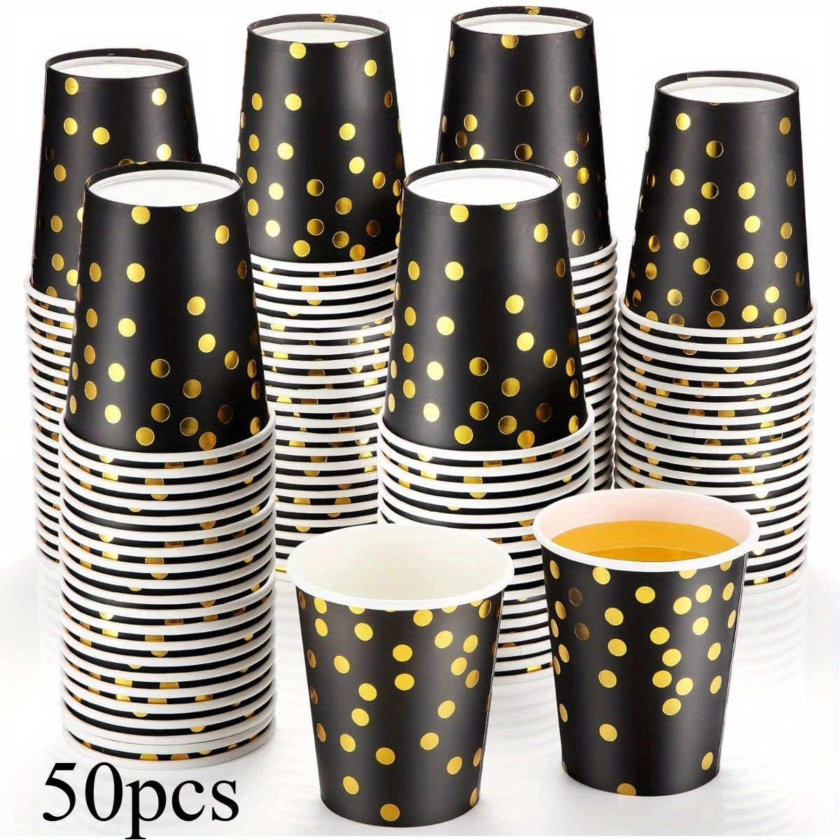 50pcs Black Paper Cups Back To School Polka Dot Drinkware For Wedding Dinner Party Supplies.