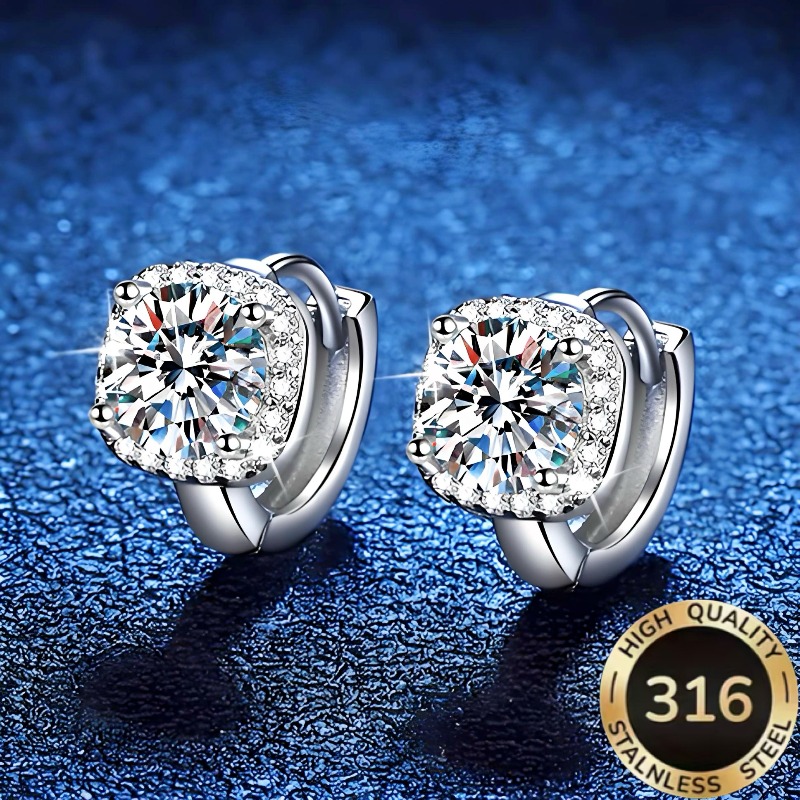 TEMU 1 Pair High-quality Steel Hypoallergenic Light Luxury Elegant Exquisite Sparkling Small Square Cube Women's Earrings Hoop Suitable For Daily