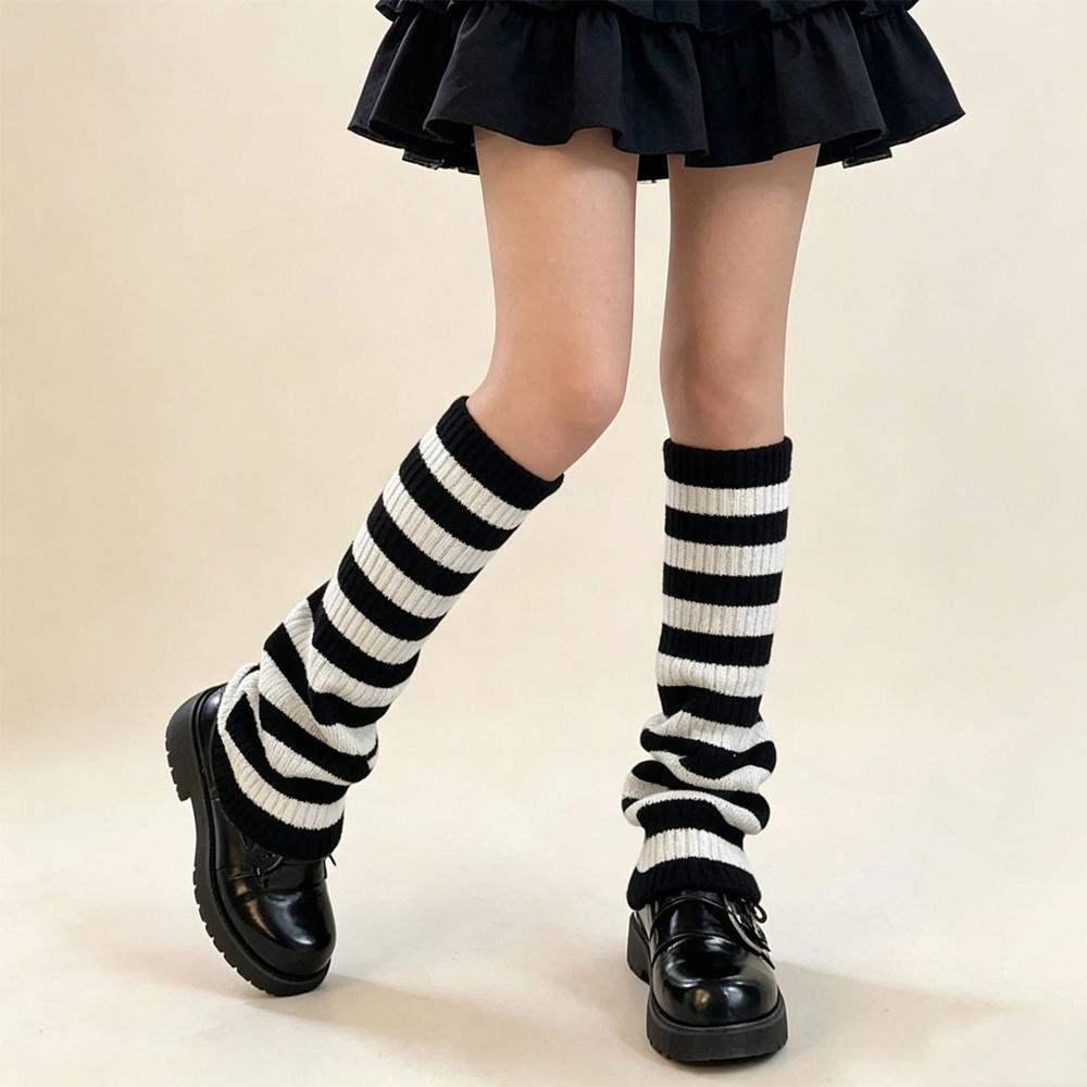 TEMU 1 Paire de Chaussures de Jambes Y2K Rétro Style à Rayures , Chauffe-Jambes Amovibles en Côtelée Douce et Haute Élasticité Thermique pour