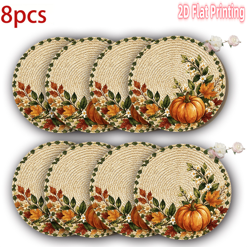 TEMU 4-6-8pcs 2d Printed Placemats Rustic Autumn Pattern-15 Inch Polyester Washable Durable Table Mats, Decor For Home, Wedding, Anniversary,
