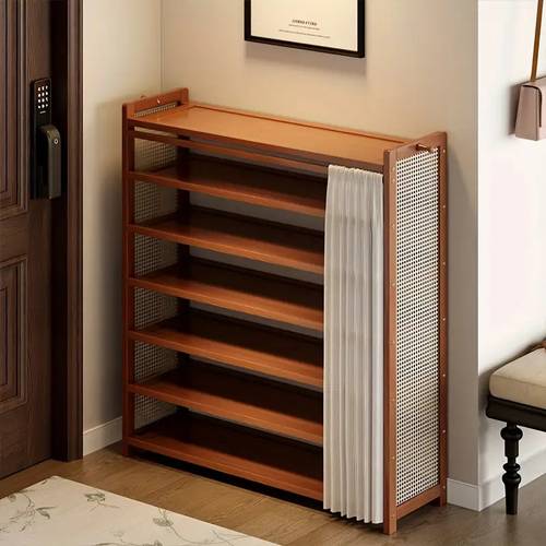 1pc shoe cabinet and curtain combination set freestanding integrated shoe cabinet multi functional shoe rack durable bamboo material suitable for bedroom living room porch and