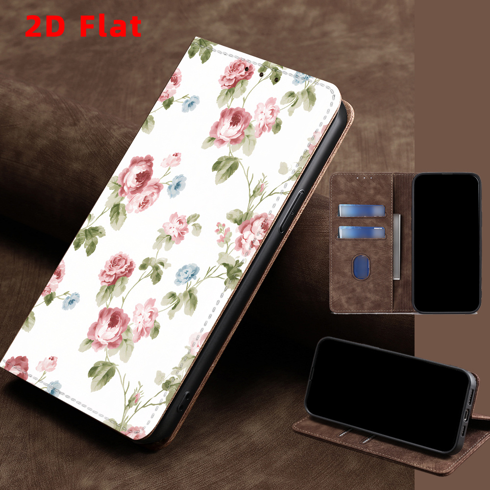 휴대폰 케이스 - 2d 플랫 oppo a6 a6s   a80 a5 a5  79 a15s a60 a38 a18 a5 7a 9a f25 pro reno 13f 13a 13 14 14f 15fs 15  4g 5g find x8s x9 x9  lite 소프트 수채화 핑크 장미 패턴 패턴 카드 삽입 브래킷 rfid 플립 ph