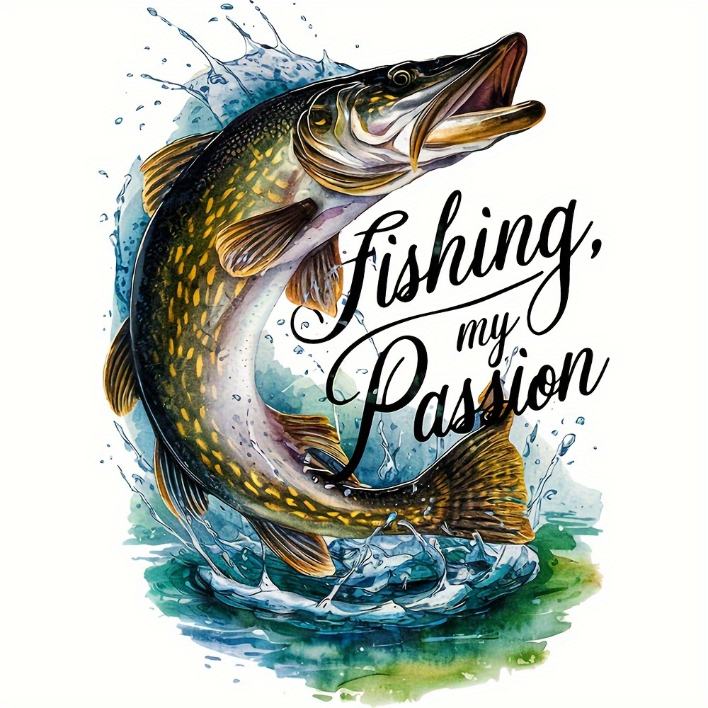 1pc "fishing " Jumping Heat Transfer Sticker, Iron-on Patch, T-shirt Making, Pillow Decoration, Apparel Supplies And Appliques