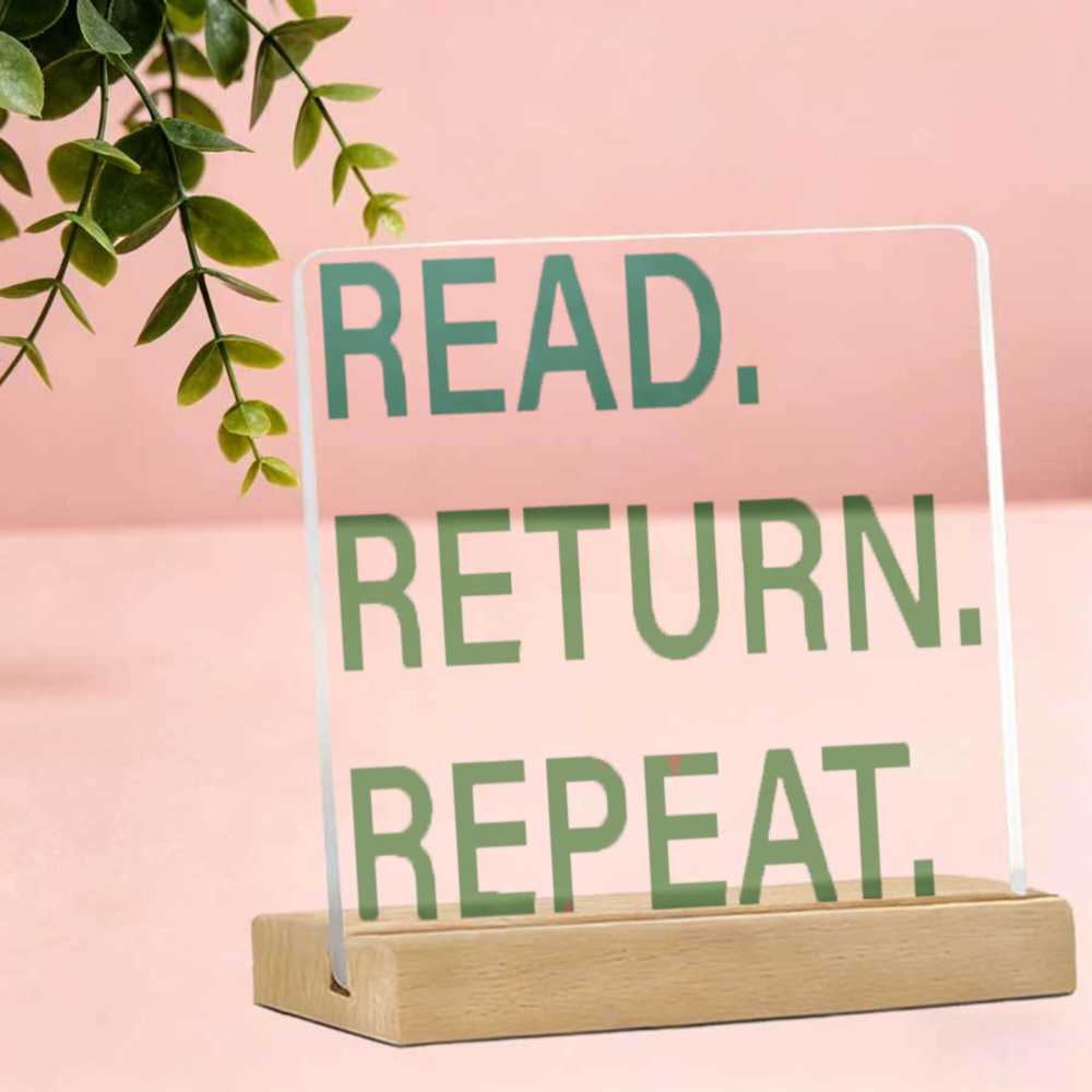 TEMU Support de décoration pour étagère à livres 2D plat, "Lire・Retourner・Répéter" - Ornement de bureau sur le thème du livre adapté aux d'étude,