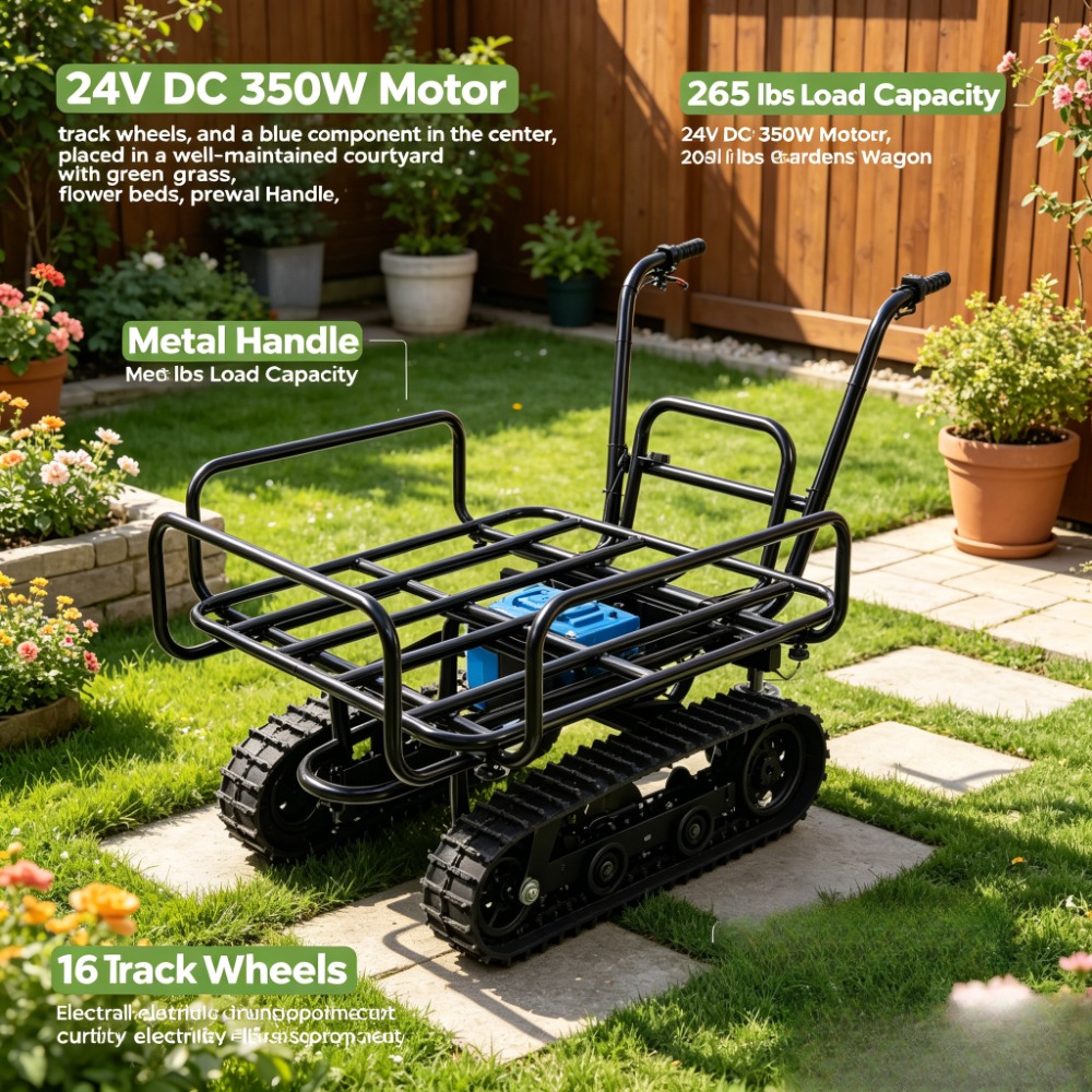 24v   350w electric transportation cart 265lbs load utility garden dump cart with metal handle and 16   heavy duty yard lawn wagon for   outdoor gardening cargo transport Product details 0