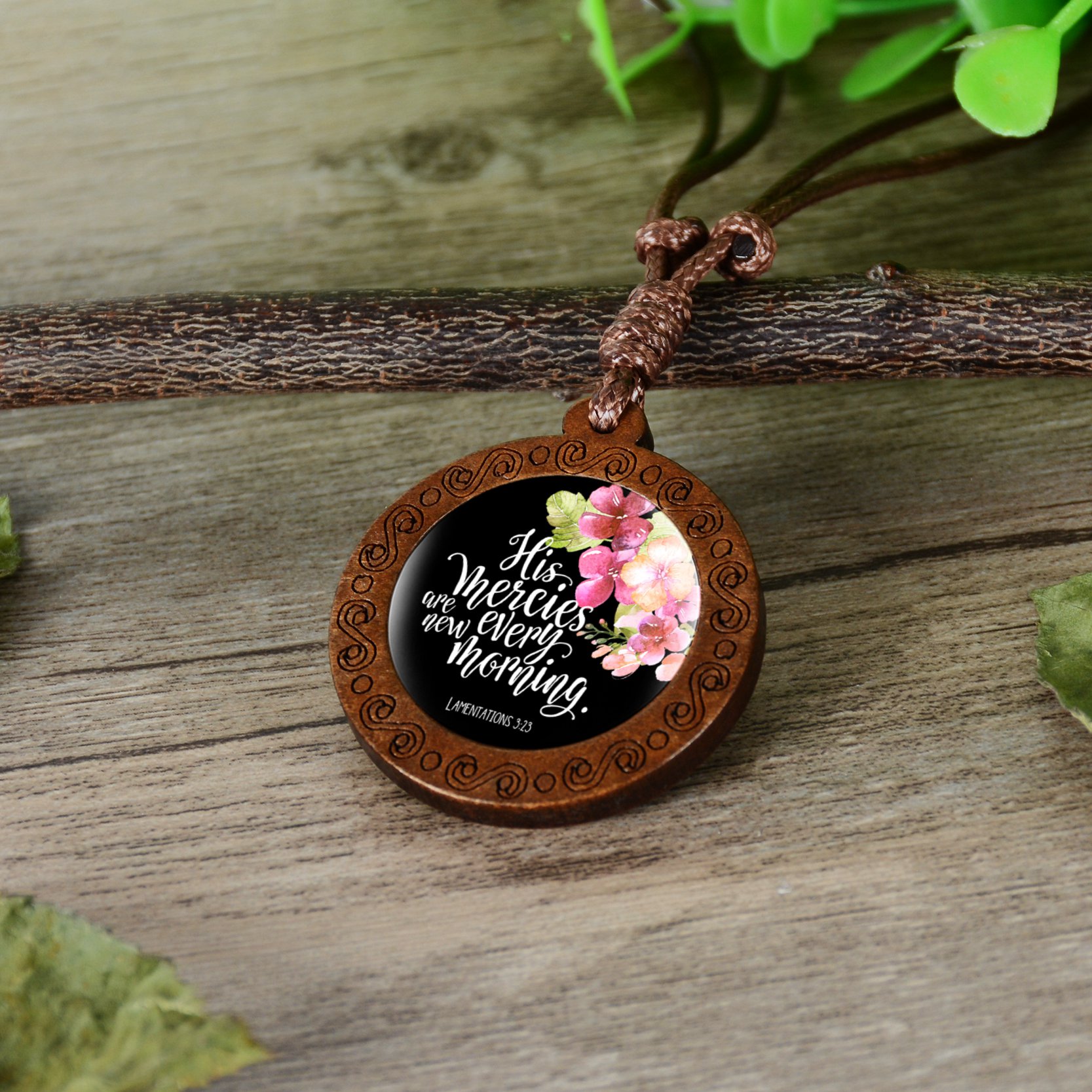 Inspirational Bible Verse Wood Glass Cabochon Necklace