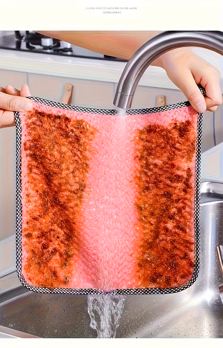 1pc of kitchen towel mixed color absorbent cloth suitable for household cleaning coral fleece wiping pad for countertops or tableware Product details 4