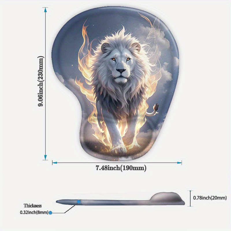 TEMU 1pc Tapis de souris à motif de lion avec support pour les poignets - Base ergonomique antidérapante, confortable pour taper pour les jeux et