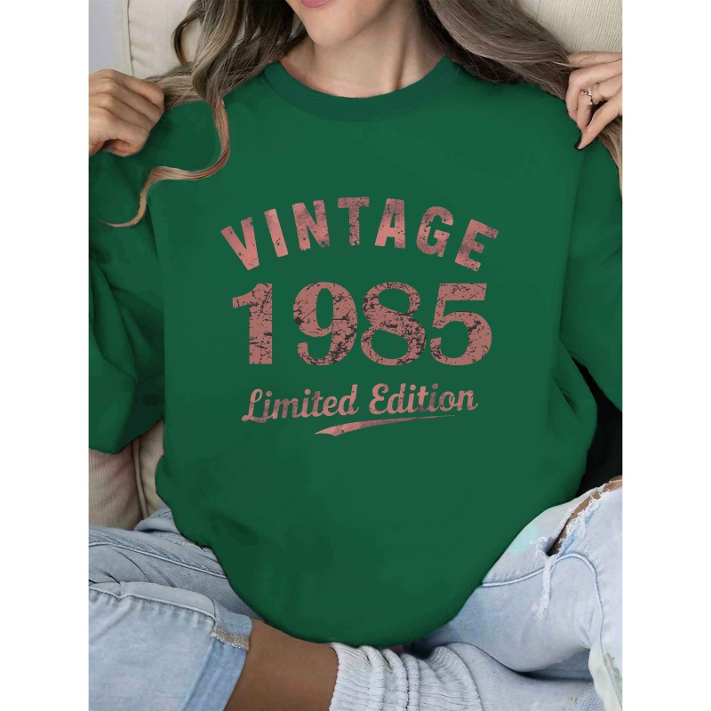 

Vintage 1985 Graphic Crew Neck Sweatshirt - Casual Polyester Pullover For Women, Fall & Spring