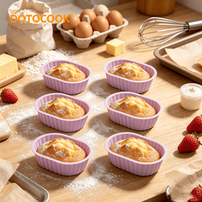 TEMU Dotocook 6pcs Set Of Reusable Mini Silicone Bread Baking Trays, Suitable For Air Fryer And Oven, Oval Silicone Baking Mats, Bread And Baking