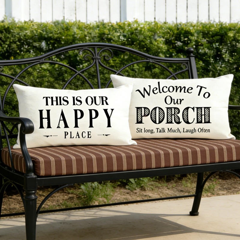 TEMU 2d Flat - 2pcs 2d Flat Printing Decorative Outdoor Lumbar Pillows Suitable For Front Porch Decor And Courtyard Home Throw Pillows (this Is Our