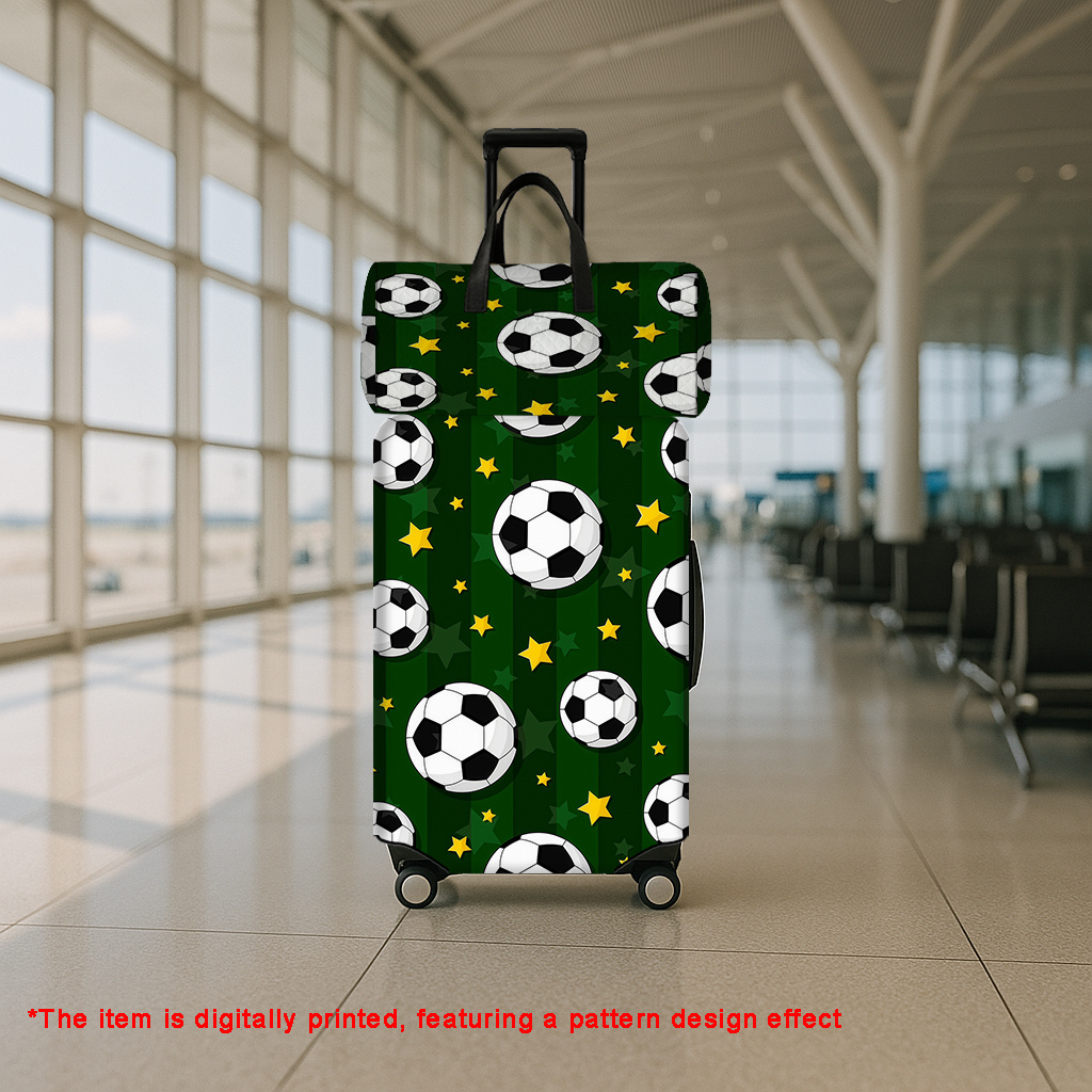 Green Base Football & Yellow Star Pattern Luggage Set with Travel Bag