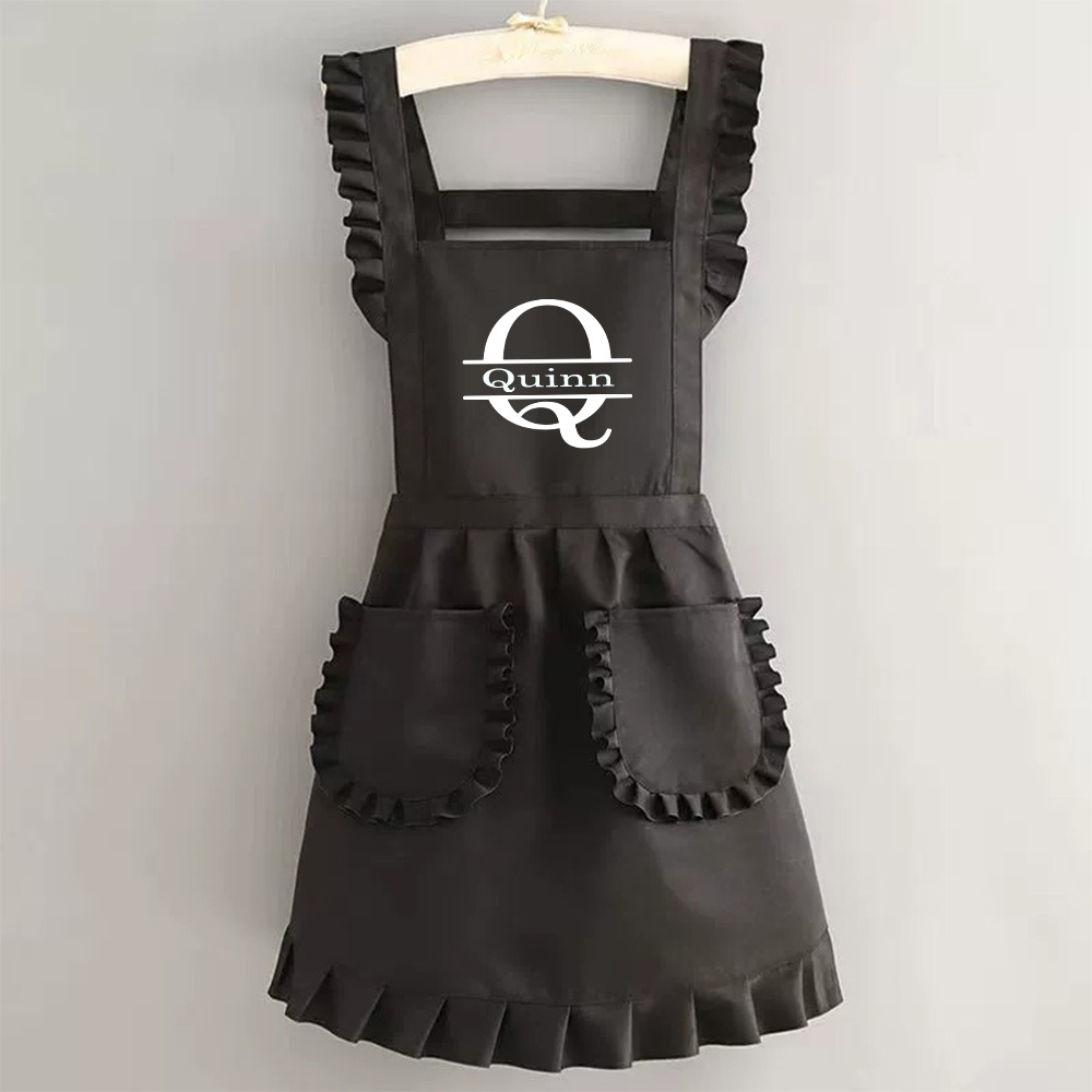 TEMU Custom Printed Women's Apron With Ized Name/text - Elegant & Lace Dress Style ( Hem, Dress-like Design) - Sleeveless Chef Coat For , Coffee Shop