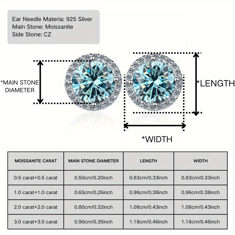 Women's Light Blue Round Moissanite Stud Earrings, Wedding Gift
