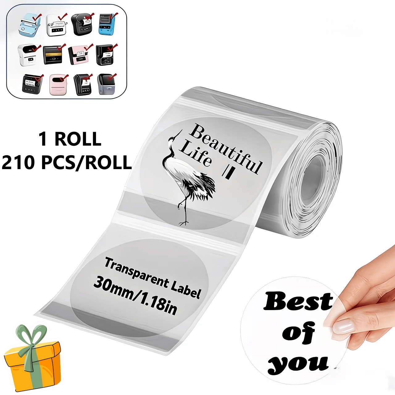 TEMU 1 Roll Of Clear Round Thermal Labels, Compatible With //m210 Mini Label Printers. Perfect For Birthday Thank-you Stickers, Daily Decoration, And