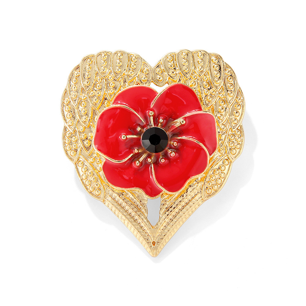 1pc heart shaped poppies brooch 1pc elegant luxury enamel brooch heart shaped poppies with accents novelty irregular   charm enhancing accessory for clothing and hats details 4