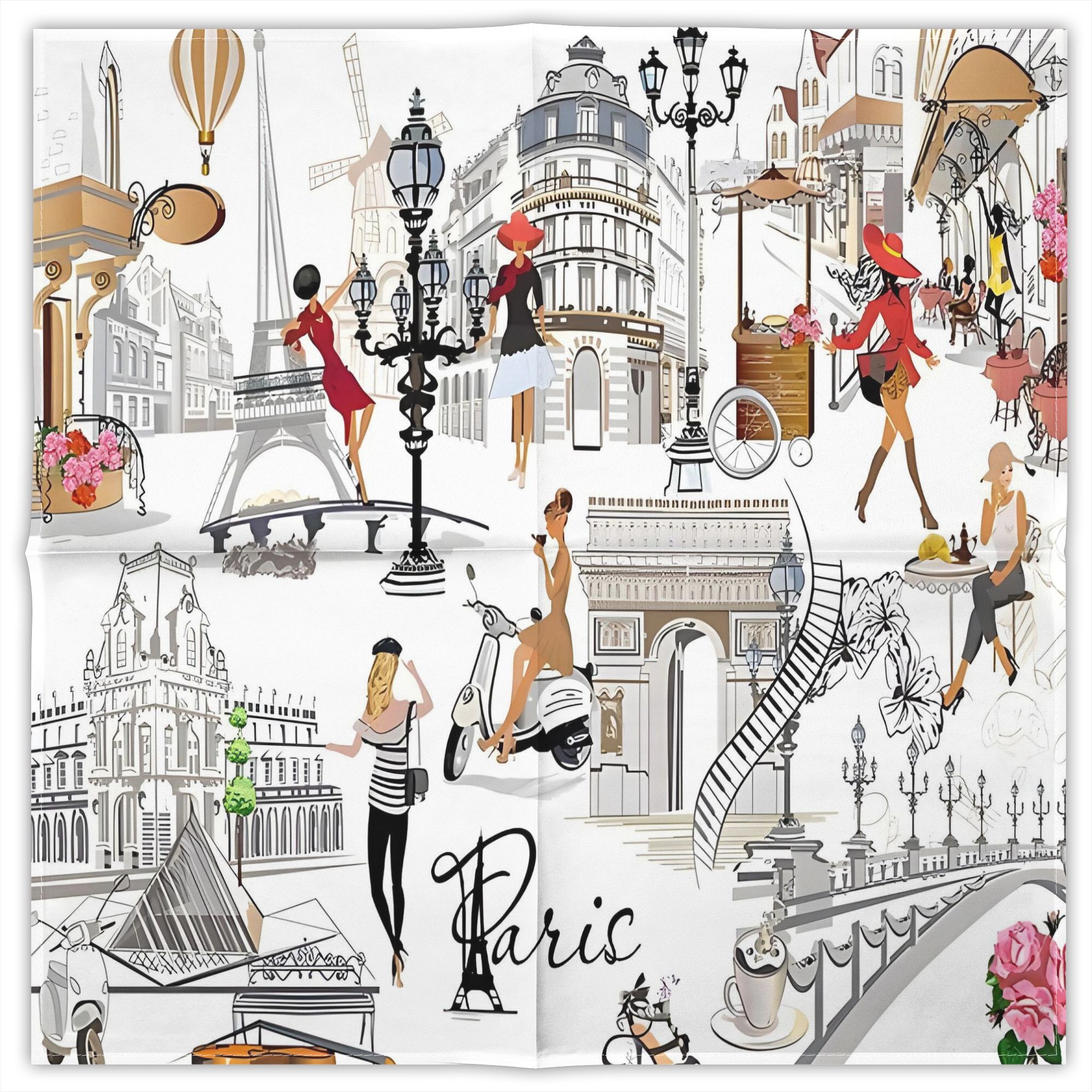 TEMU 1pc Handkerchief Travel To Paris Printed Square Scarf Multifunctional Fashion Accessory With Ideal For Outdoor Travel Styling