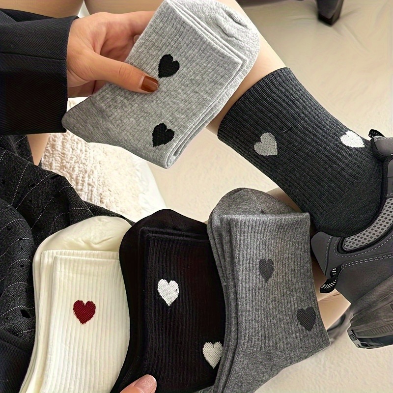 E-shop 20 Stück/10 Paar Damen-Mid-Knee Socken mit Herz-Muster, Kniestrümpfe - Elegantes Herz-Muster Design, Stoff mit Herz-Muster - Weich, Geeignet für