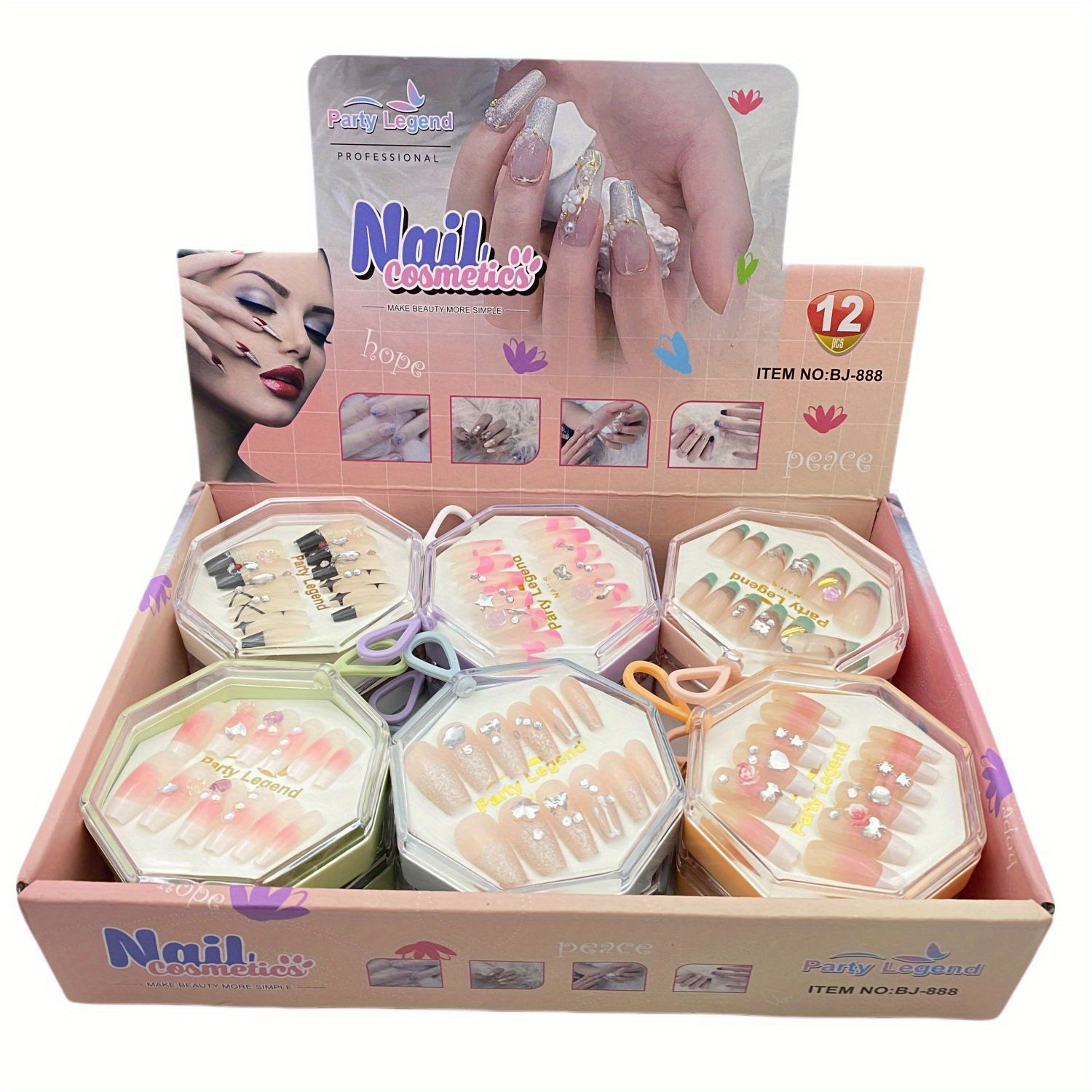 TEMU Wear Nail And Nail Sticker, 12pcs Of , -sided Storage Box With Hanging Ear Nail Piece Kit