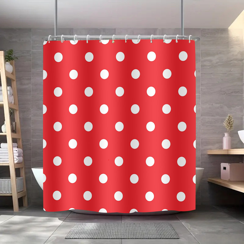 TEMU 1pc Shower Curtain With Hooks, Stylish White Polka Dot Pattern, High-end And Elegant, Machine Washable, Suitable For Bathroom And Window