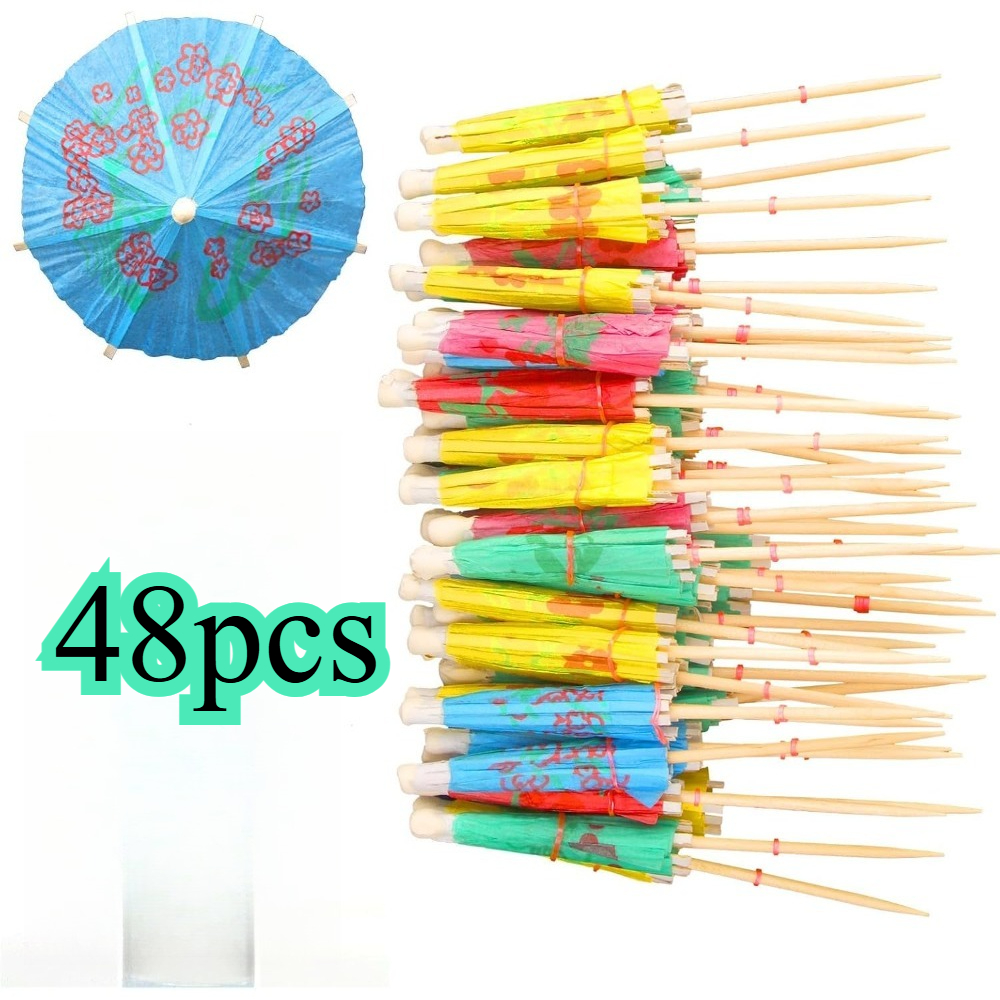 Image of Umbrella Picks, 48/98pcs Drink Umbrella Toothpicks, Colorful Umbrellas For Drinks, Mini Umbrella Toppers, Tiny Umbrella Toothpicks Cupcake Topper For Summer Hawaiian Party Decor(random Color)