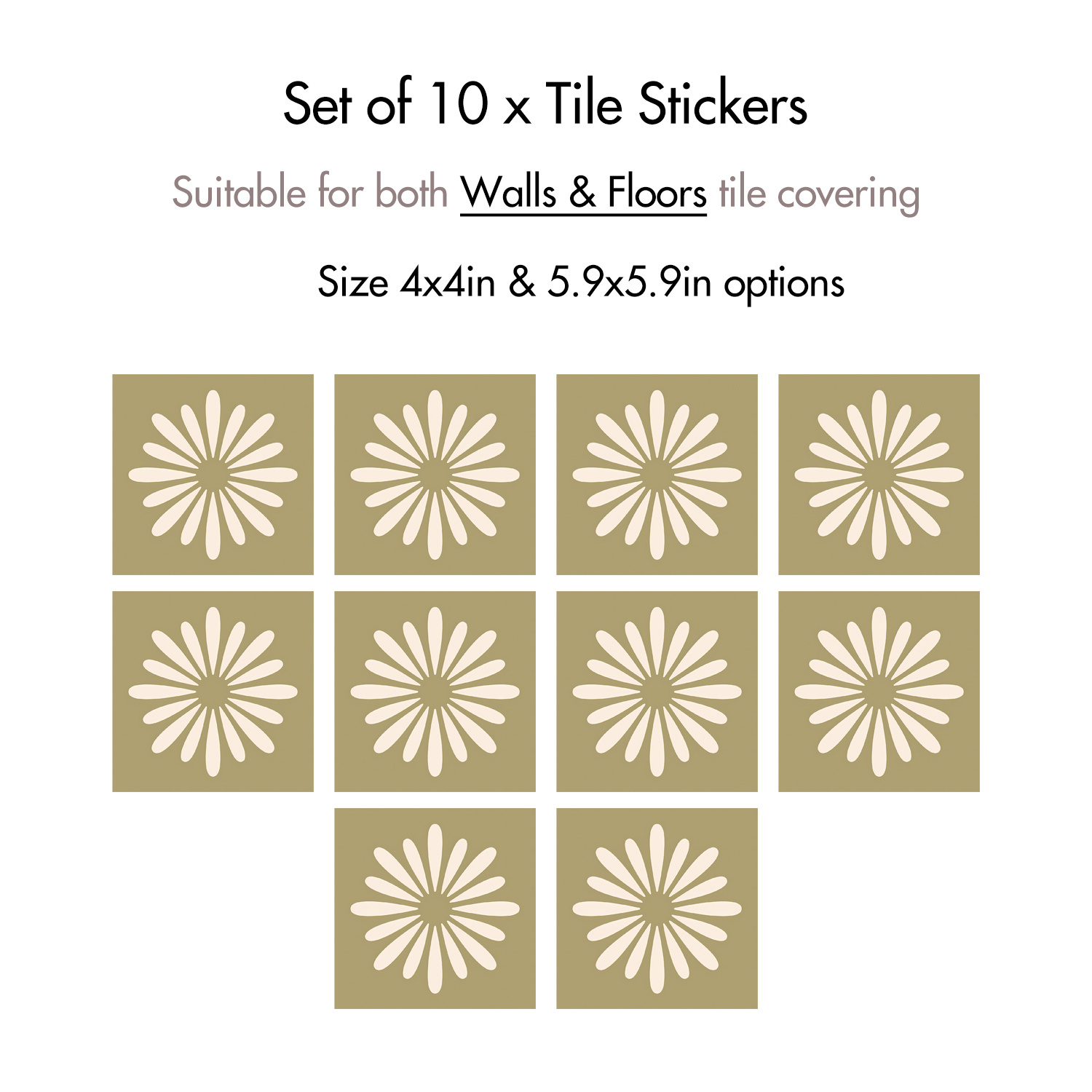 10pcs waterproof oil proof floral tile stickers self   peel and stick wallpaper like decals green and white floral pattern for kitchen bathroom living room 4x4in or 5 9x5 9in     removal ideal for   renovation apartment decor Product details 7