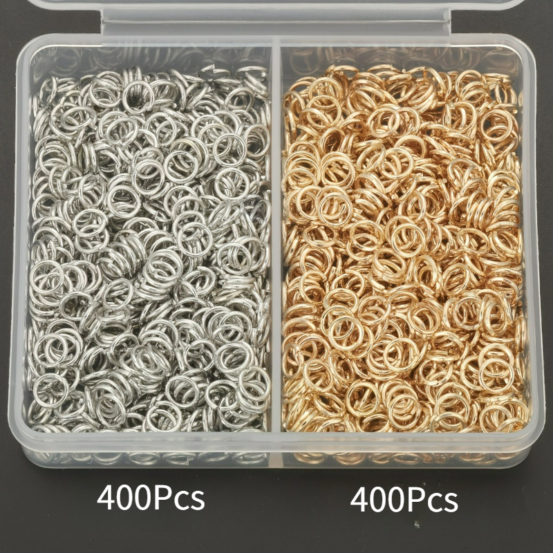 TEMU 800pcs/pcs--400pcs Of Silvery Jump Rings + 400pcs Of Golden Jump Rings-diy Connection Ring, Approximately 5mm In Diameter, Circular Ring Loop.