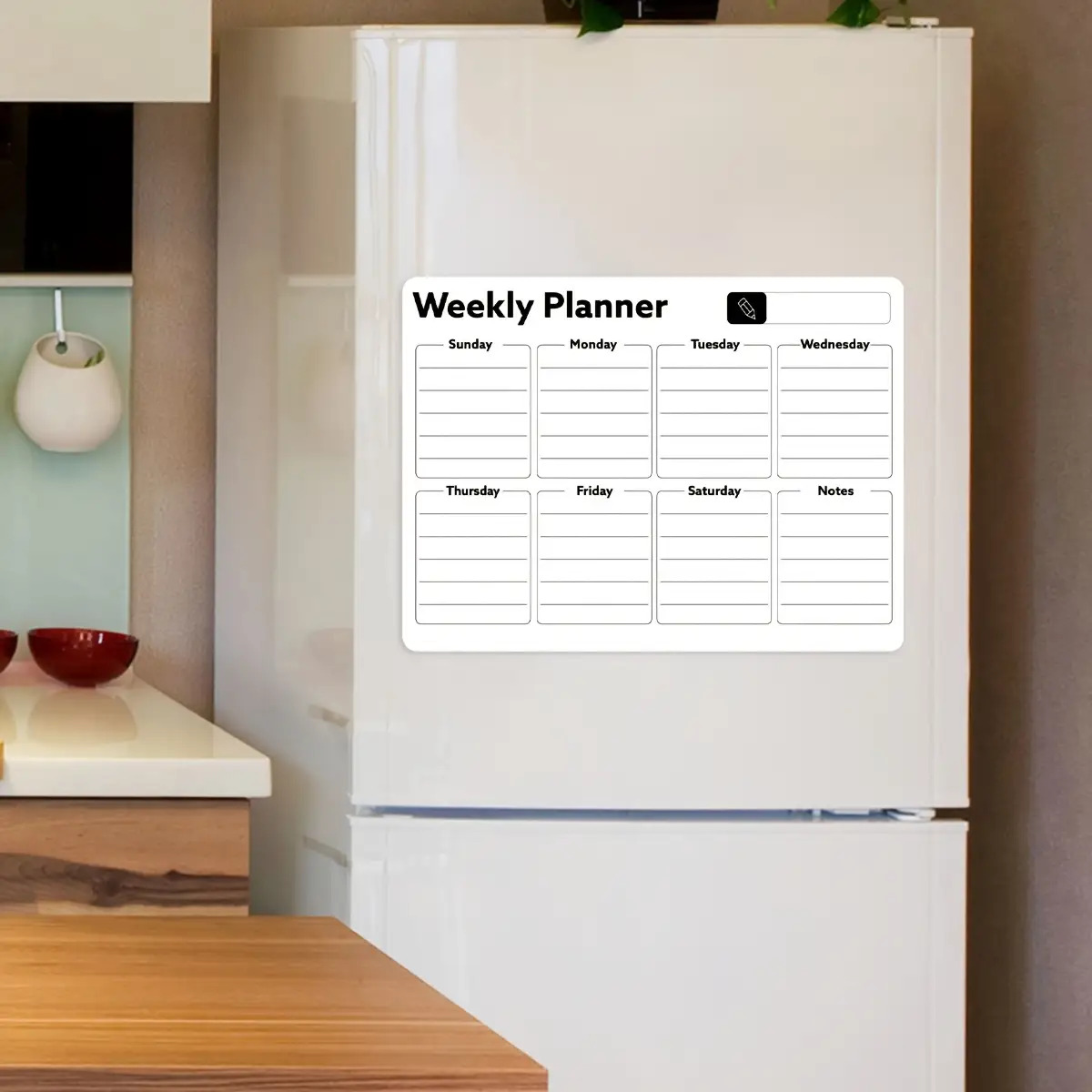 TEMU 1pc Magnetic Fridge Calendar - Weekly/monthly Dry Erase Calendar, Meal And Task Organizer | Durable Refrigerator Whiteboard For Kitchen