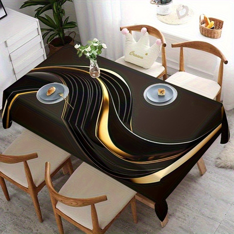 TEMU 1pc Modern Light Luxury Tablecloth, Black And Golden Art , Rectangular Table Cover, Machine Washable, Suitable For Dining Room, Office, Kitchen,