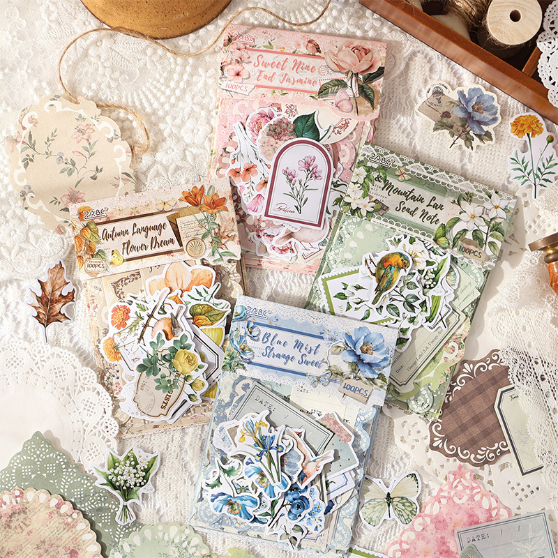 TEMU 400pcs Vintage Flower Theme Paper Stickers Kit, Floral Pattern Decorative Paper Decals For Junk Journal Diary Scrapbooking Decoration Diy Crafts