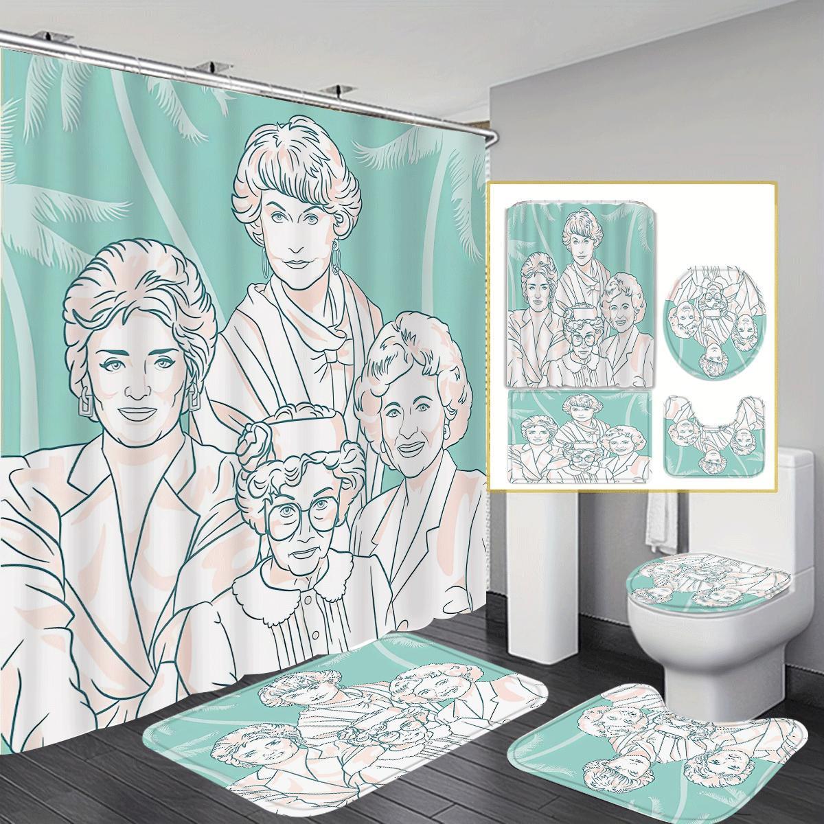 

Winter Decoration Tv Themed 1/4pcs Shower Curtain Set With 12 Hooks, Waterproof Shower Curtain, Non-slip Bath Mat, Toilet Seat Cover And U-shaped Rug, Machine Washable Bathroom Cartoon Decoration Set