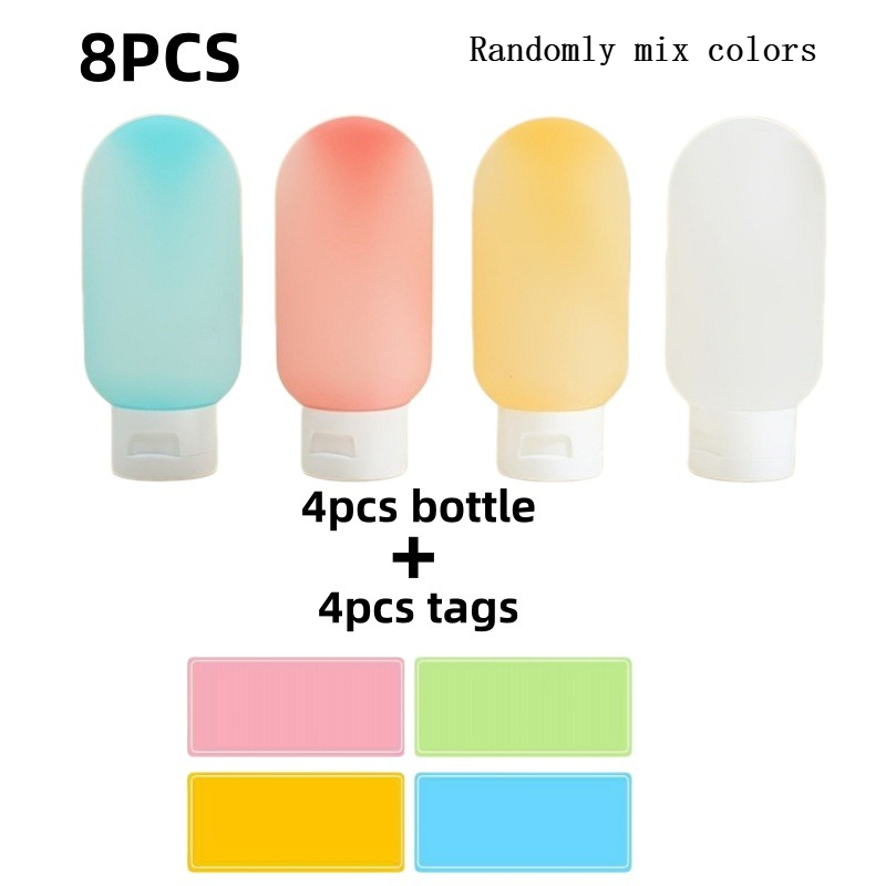 TEMU 8pcs Plastic Travel Bottle Set (4pcs Bottles And 4pcs Label Stickers), With Portable Storage Bag, 2.03oz Capacity - Reusable, Leak-proof,