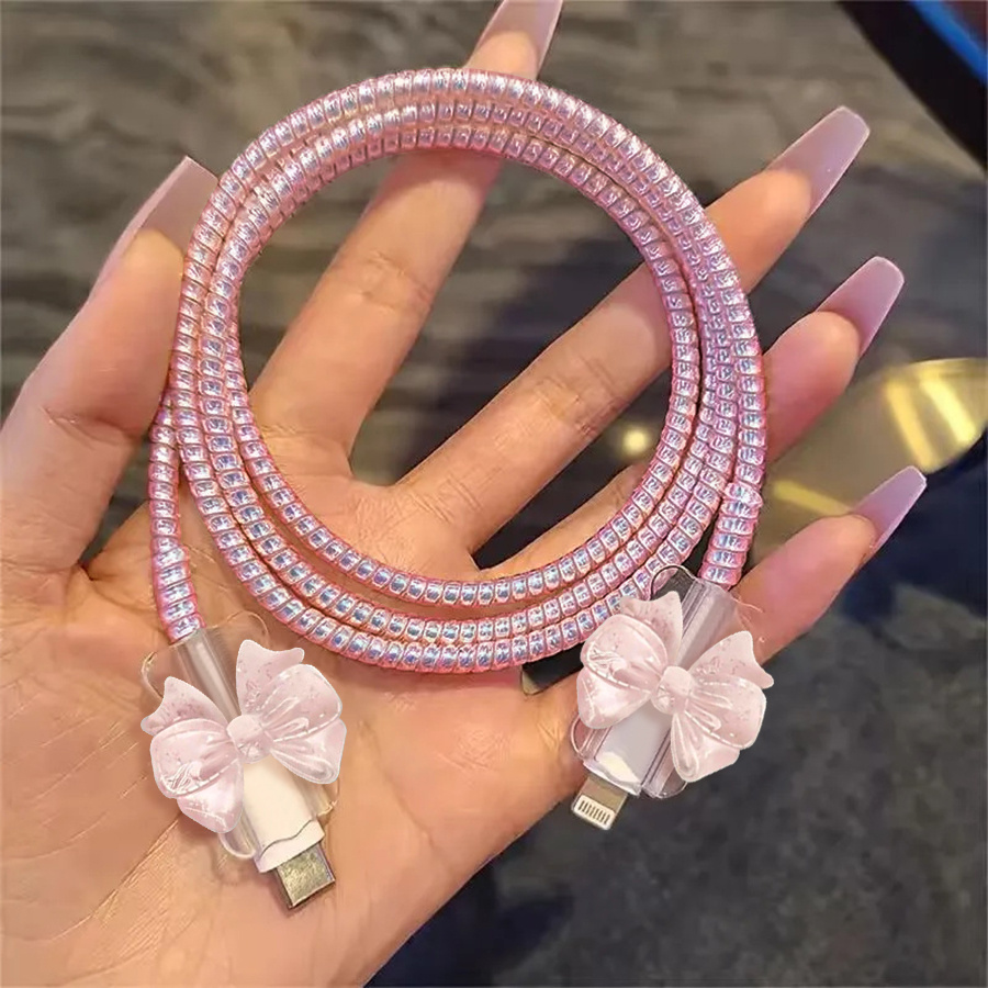 TEMU Set de 3 protectores de cable con ondulado, diseñados para cables de carga de teléfonos. Duraderos y resistentes al desgarro, regalo para