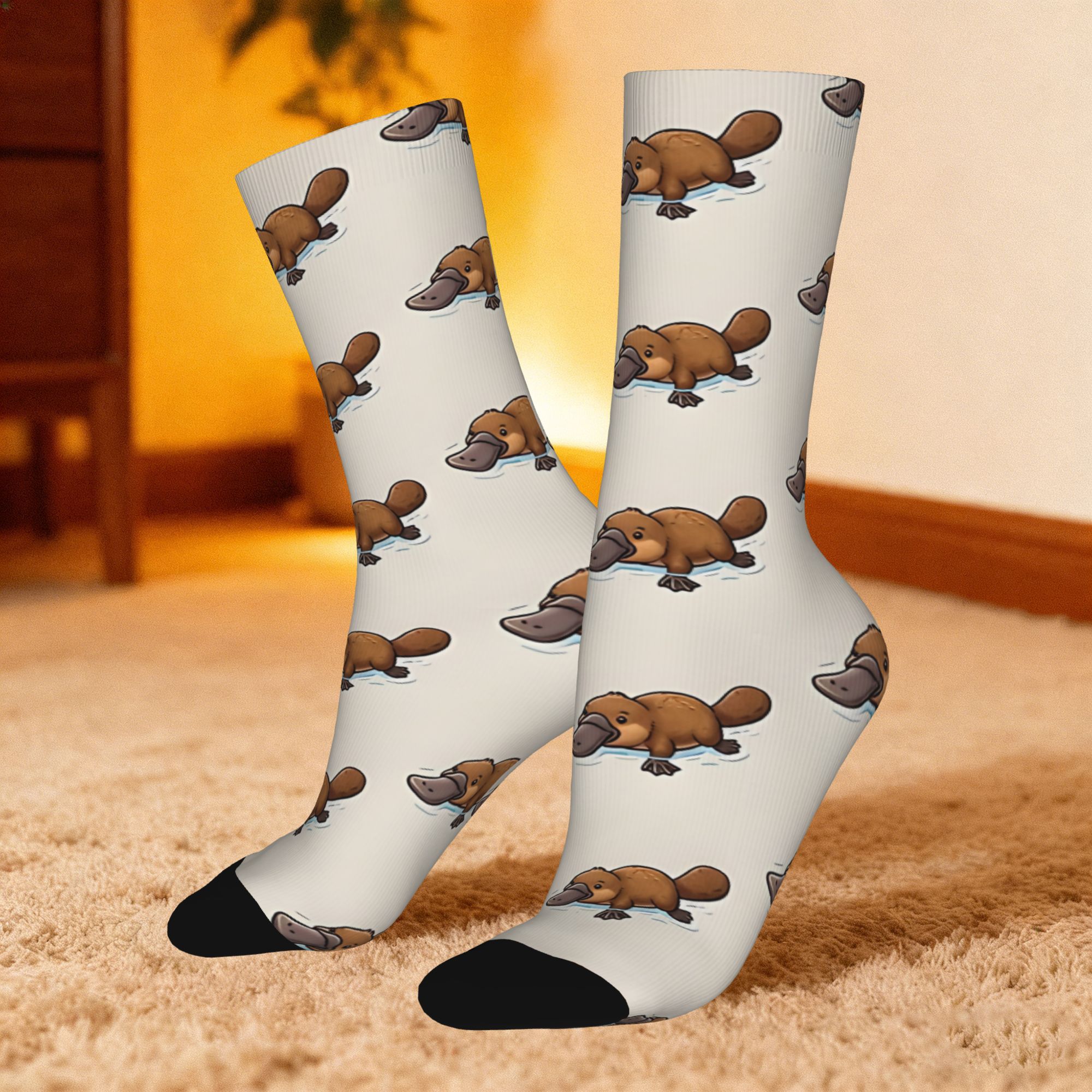 TEMU 1 Pair Hip Hop Vintage Cute Platypus Socks For Australian Crazy Men's Compression Socks Unisex Street Style Pattern Printed Funny Novelty