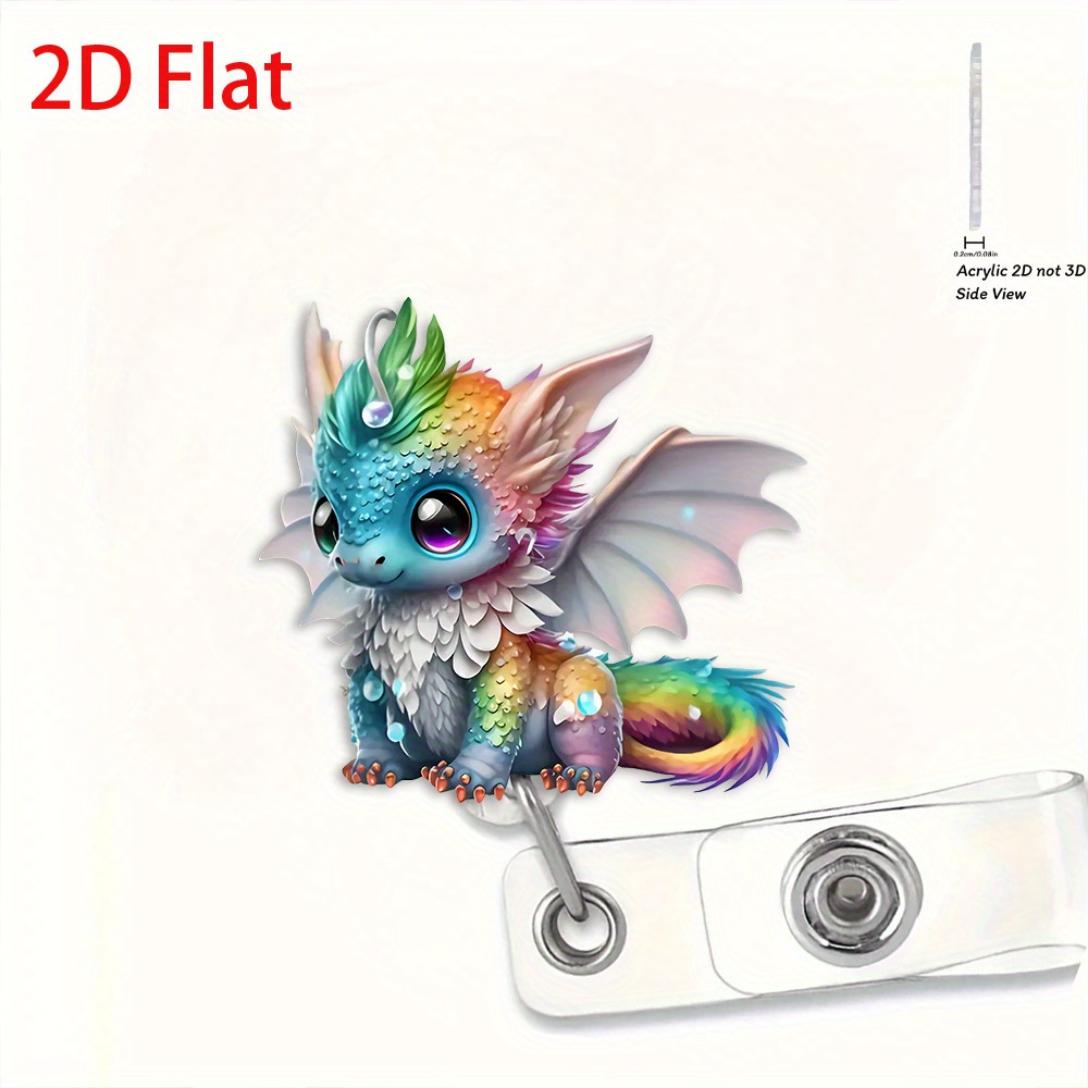 TEMU 2d 2d Flat, Stylish And Cute 2d Flat Teardrop Colored Flying Dragon Retractable Badge Reel, Durable Nylon Cord, Suitable For Office Nurses,