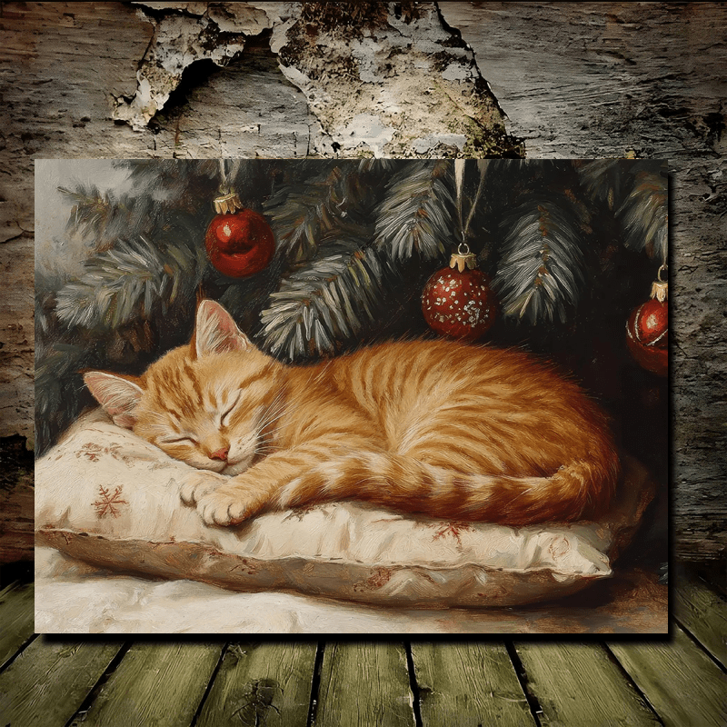 

Sleeping Under Christmas Tree - Wooden Canvas Art Print, Holiday Wall Decor, 11.8x15.7 Inches, Room Decor