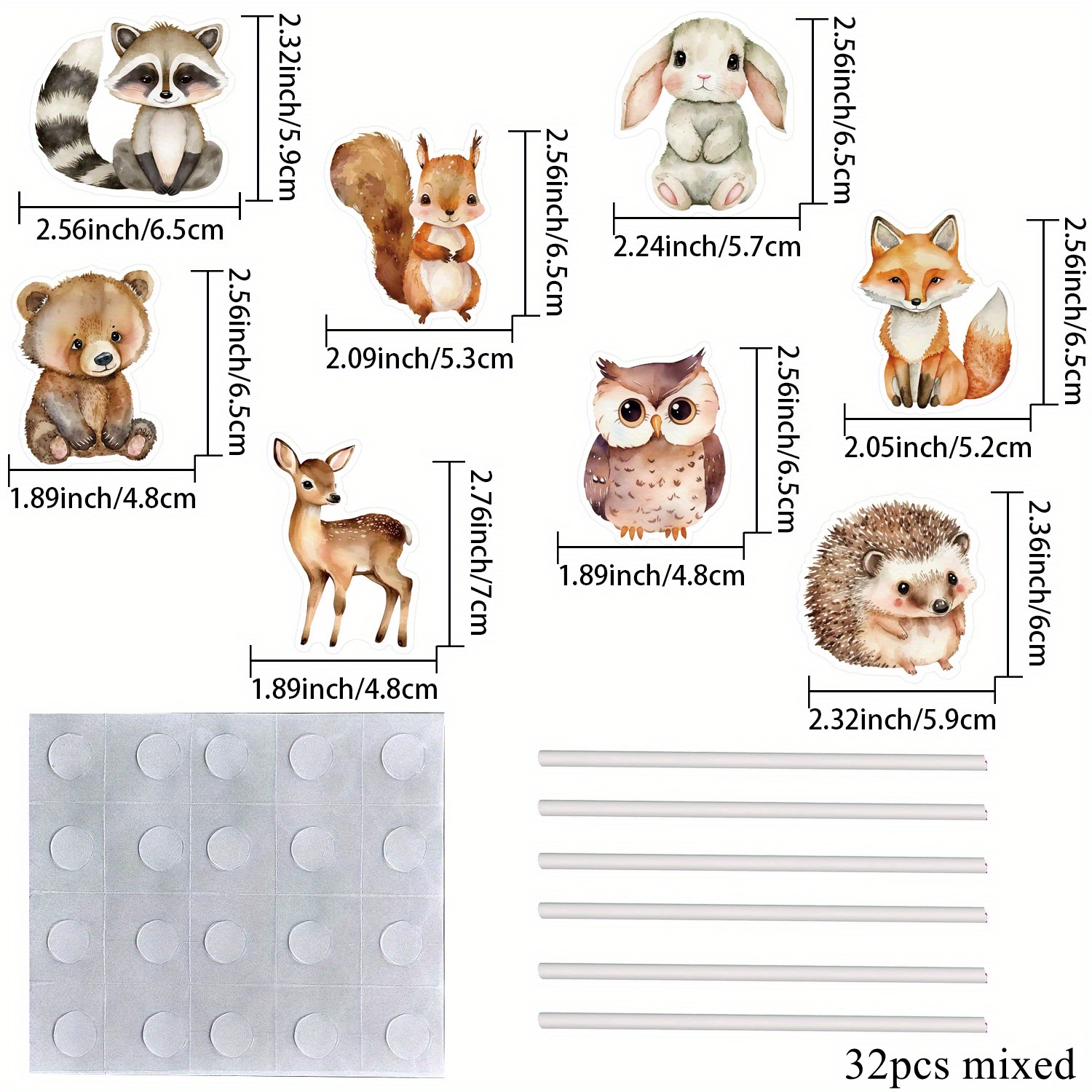 Image of 32pcs/set Woodland Animal Cake Topper Cartoon Bear/rabbit/raccoon Cupcake Toppers For Woodland Animal Celebrating Birthday Party Decoration Diy Cake Supplies
